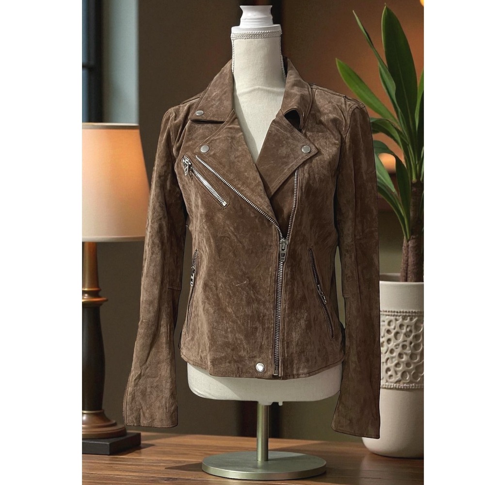 BLANK NYC Genuine‎ Suede Moto Jacket Cocoa Brown Asymmetrical Zip Size L MINT